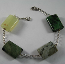 .925 RHODIUM SILVER BRACELET WITH RECTANGLES GREEN JADE AND QUARTZ image 1