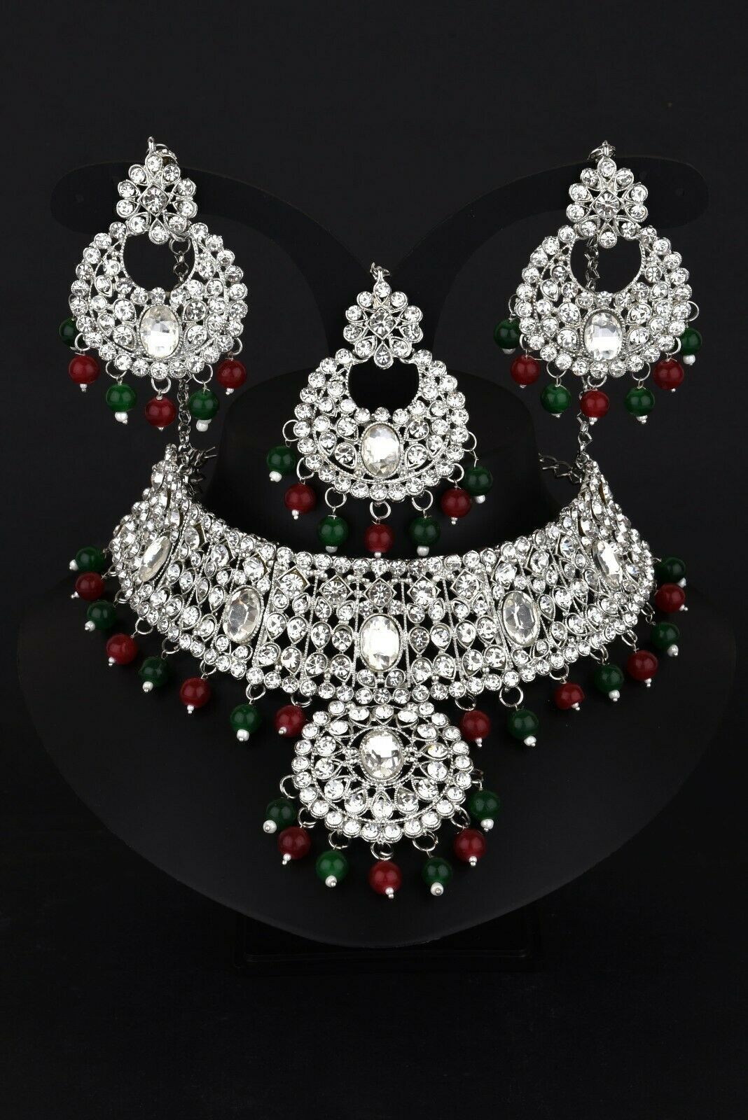 Indian Rajasthani Silver Plated Kundan Choker Necklace Jewelry Bridal