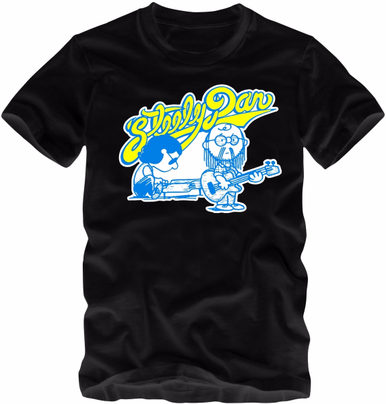 Image of Custom Printed Steely Dan black Peanuts Style t shirt, rock, grateful dead