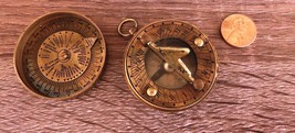 NauticalMart Antique Finish Brass Sundial Compass W/Chain & Velour Bag image 4