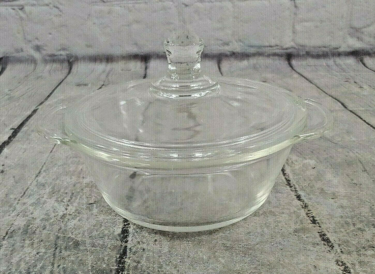 Vintage Fire King 8 oz Clear Glass Bowl Individual Casserole Dish With