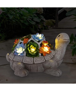 Nacome Solar Garden Statue Turtle Figurine with Succulent and 7 LED Ligh... - $38.50