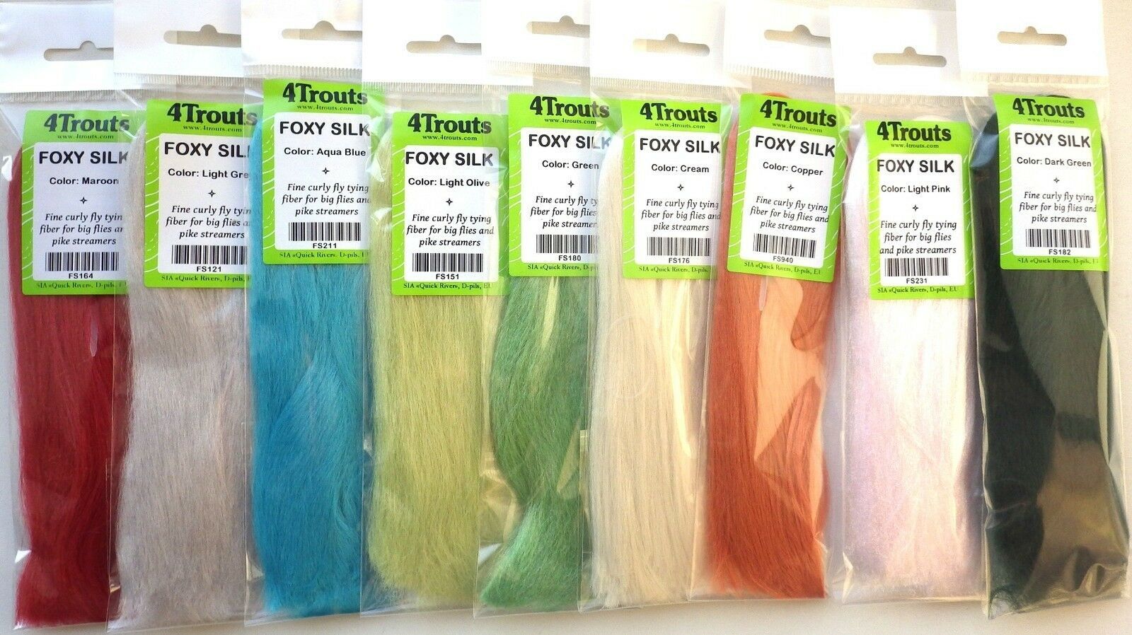 Synthetic Fibre FOXY SILK 4Trouts ALL COLORS Fly Tying Set of 18 colors 