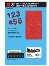 Headline Sign 3&quot; Self Stick Red Permanent Numbers, Helvetica, 30 Total - $7.95