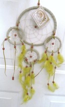 DREAM CATCHER Suede Rawhide Bead Feather Decor Ornament Hand Made 16&quot; Ye... - $34.83