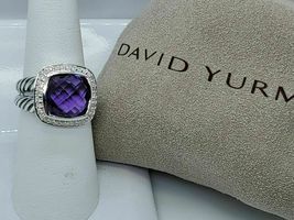 David Yurman Sterling Silver Albion Ring 11mm with Amethyst and Diamonds... - $395.01