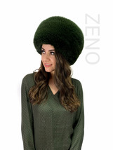 Dark Green Fox Fur Full Hat Saga Furs All Fur Round Hat Adjustable image 2