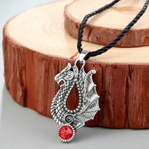 Vintage Women Men's Necklaces Dragon Pendant Norse Viking Red CZ Engraved Gothic - $14.34