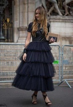 Black Layered Tulle Skirt Outfit High Waisted Black Party Skirt Wedding Custom  image 1