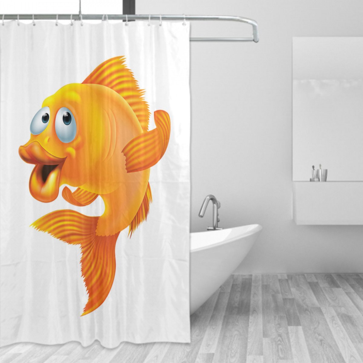Happy Playful Goldfish Shower Curtain Shower Curtains