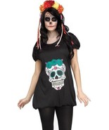 Womens Day of Dead 1 Pc Black Short Sleeve Tunic Halloween Costume-sz M/L - £11.94 GBP