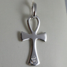 SOLID 9K WHITE GOLD CROSS OF LIFE ANKH, MADE IN ITALY, ENGRAVABLE image 2