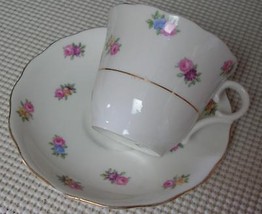 Vintage COLCLOUGH China TEA CUP &amp; SAUCER Small Floral Sprays Pink Blue E... - $16.48