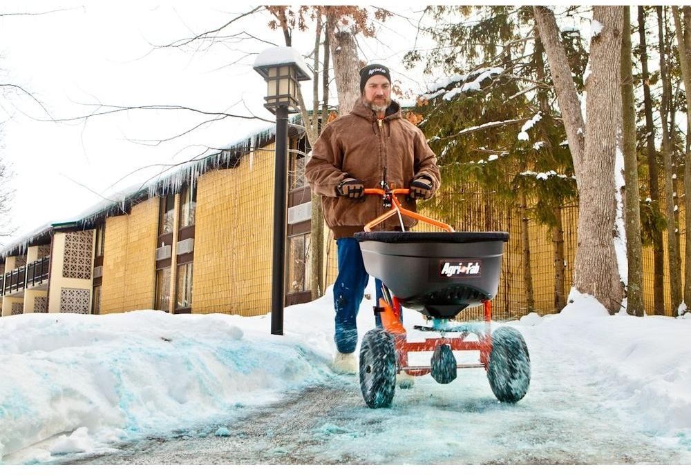 Push Salt Broadcast Spreader 130 lb. Hopper Capacity Pneumatic Tires