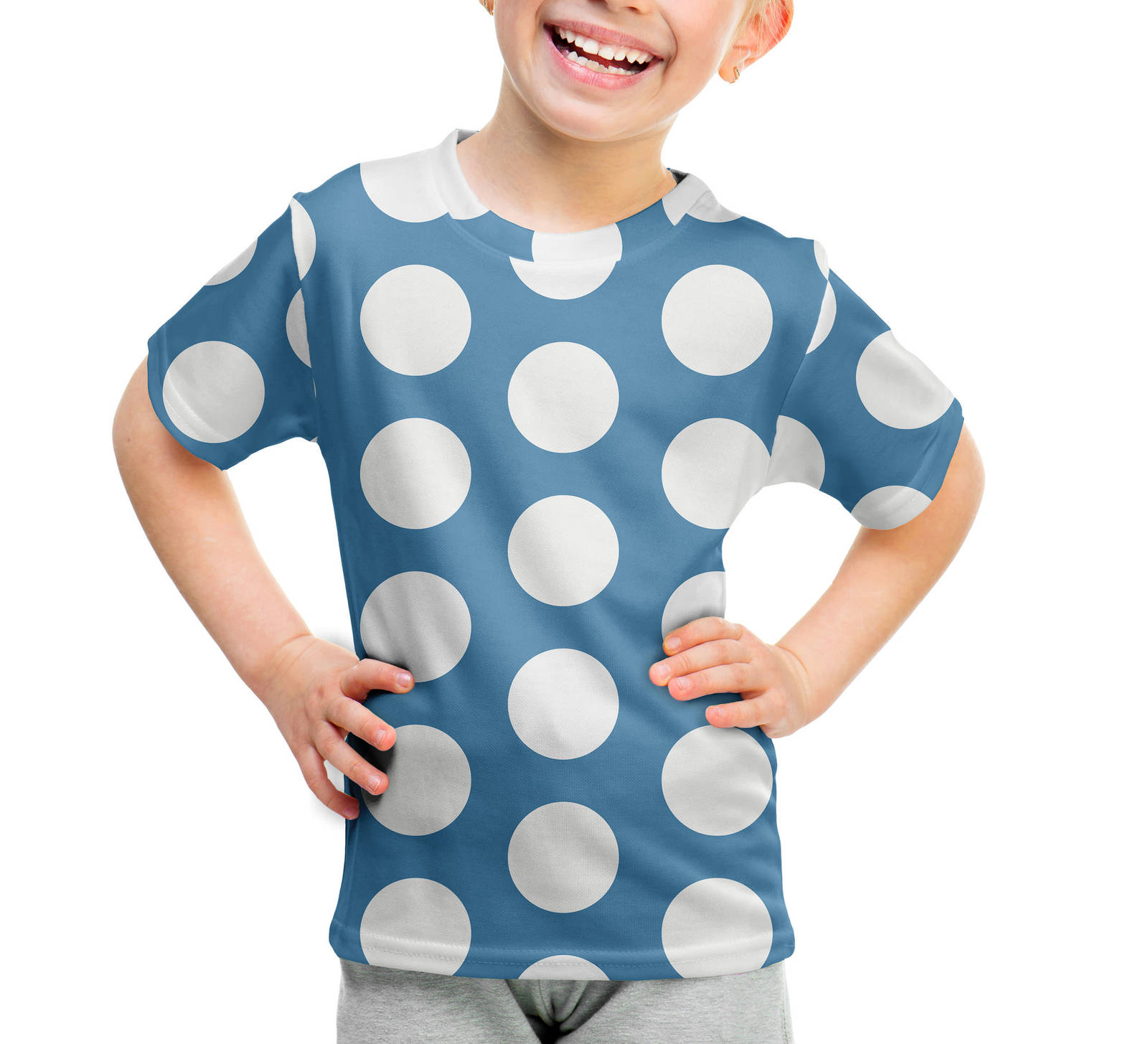 Large Polka Dots on Blue Kids Cotton Blend TShirt TShirts