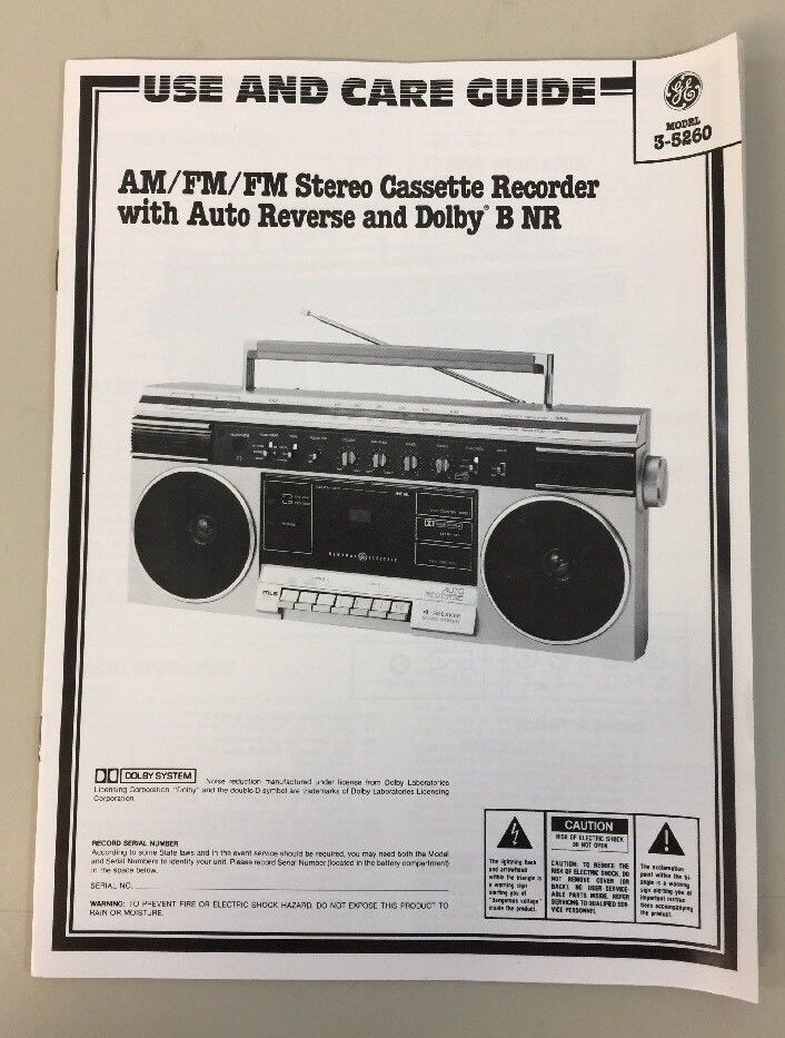 GE General Electric Boombox Owners Manual 3-5260A Original Instructions