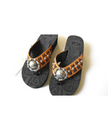 Cowgirl Flip Flops P&amp;G Collection Conchos Studs Studded Leather Brown Ta... - $35.00