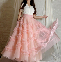 Women BLUSH PINK Layered Tulle Skirt Wedding A-line Tulle Maxi Skirt Outfit  image 3