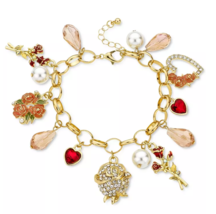 Holiday Lane Gold-Tone Multi-Stone Heart and Flower Charm Bracelet - $17.00