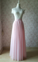 LIGHT PINK Full Length Tulle Skirt Plus Size High Waist Pink Tulle Skirt image 5