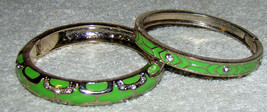 Bagle Lime Green Enameled Crystal Bracelet&#39;s (2-Pieces) Hinged - $28.22