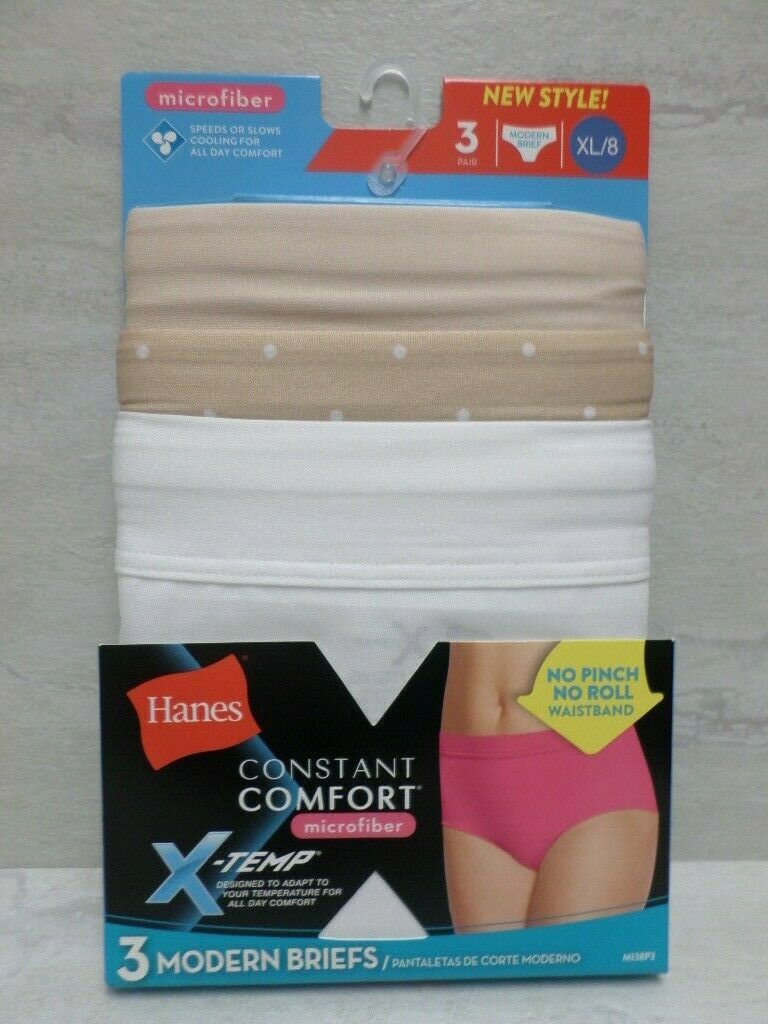 Hanes 3x Womens X-Temp Constant Comfort Microfiber Modern Brief White/Beige 8/XL
