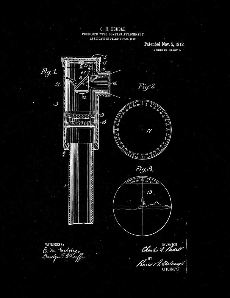 Periscope With Compass Attachment Patent Print - Black Matte