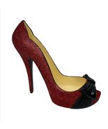 Red Glitter Wine Bottle Holder Stiletto Shoe 8&quot; High with Black Bow Poly... - $29.69