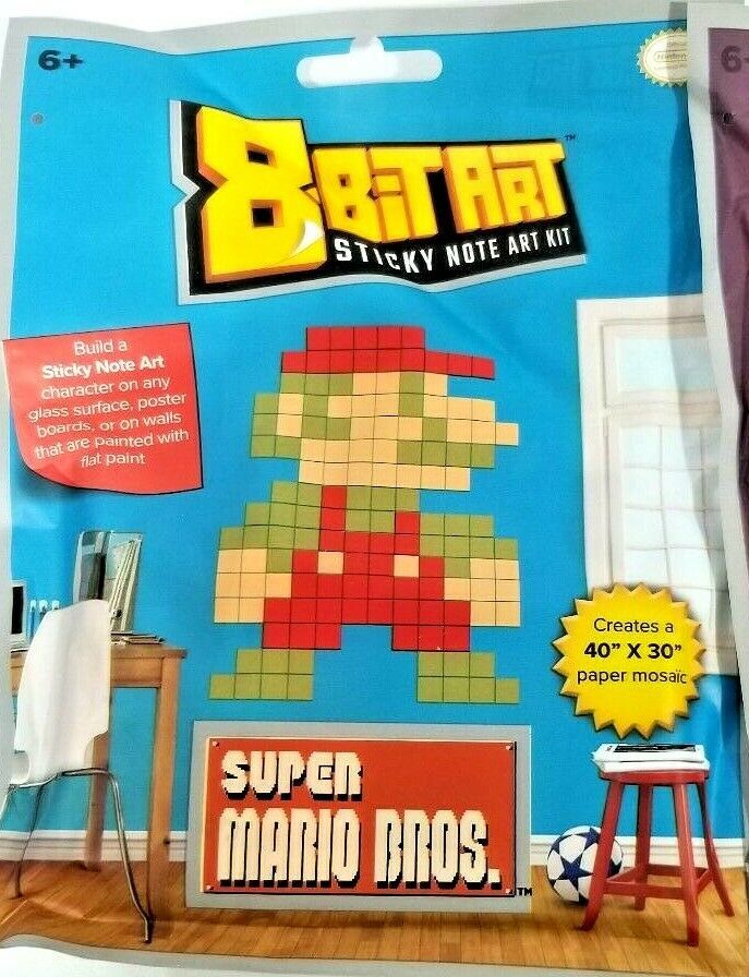 New Lot of 3 Nintendo Super Mario Bros 8Bit Art Sticky Note Art Kit