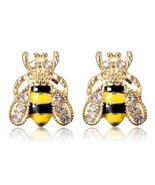 CUTE HONEY BEE EARRINGS Post Stud Pair NEW Yellow Black Enamel Bling Rhi... - $7.95