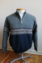 Vtg Lands' End M Wool Blend Color Block Fair Isle Half Zip Sweater - $43.70