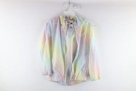 Adidas Girls Medium Spell Out Pastel Rainbow Hooded Windbreaker Jacket AS IS - $19.75