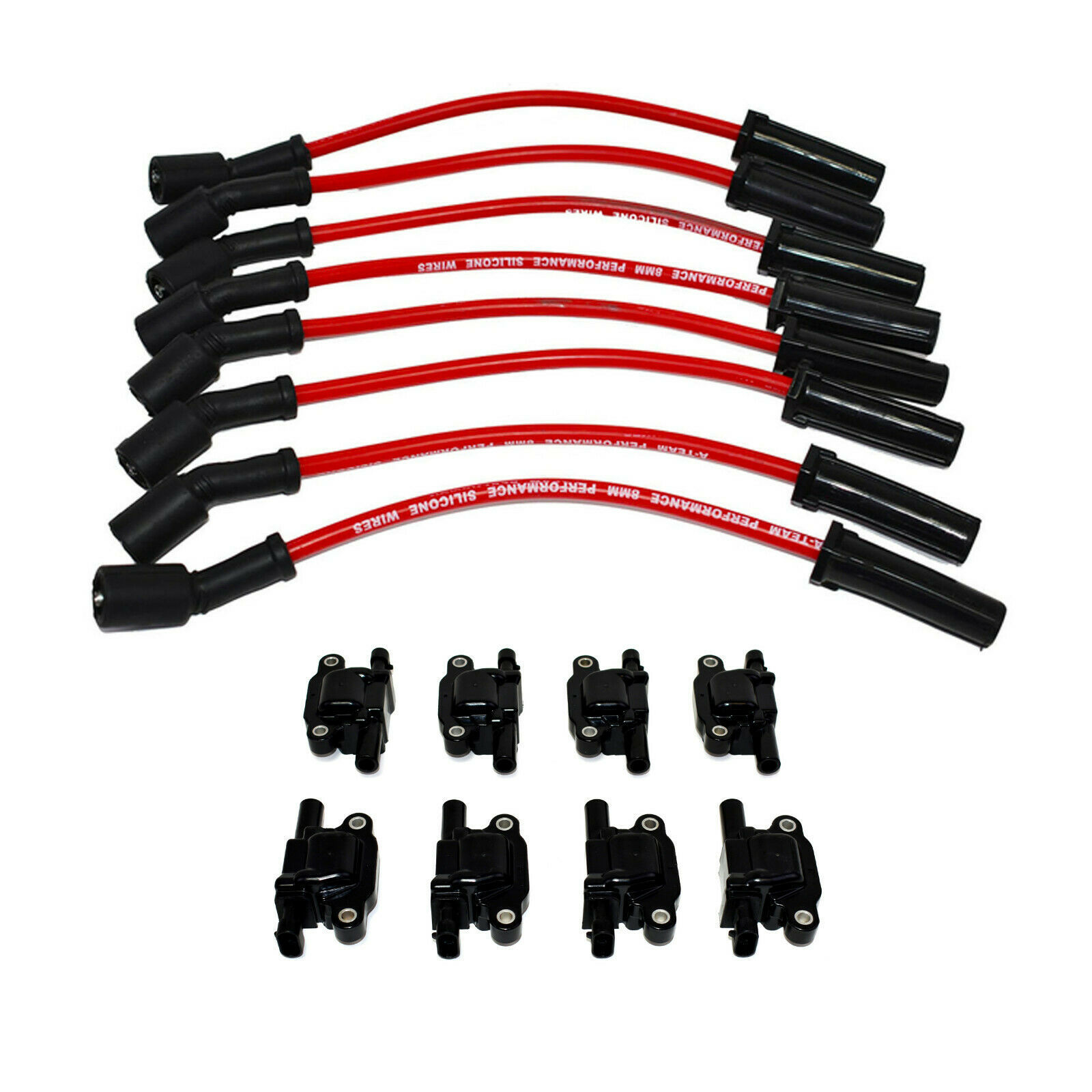 Chevy GMC GM LS LSX LS1 LS2 LS3 LS6 8 Coils & 11" 8mm Red Spark Plug
