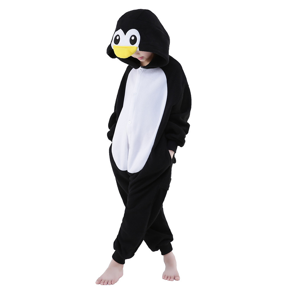 Kid's Kigurumi Pajamas Penguin Onesie Pajamas Polar Fleece Black
