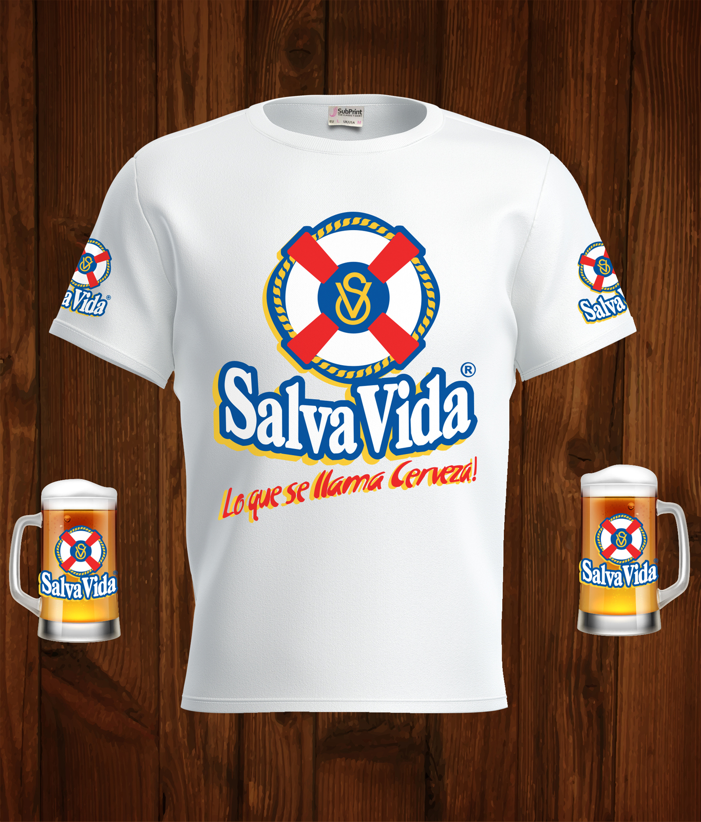 Salva Vida  Beer Logo White Short Sleeve  T-Shirt Gift New Fashion