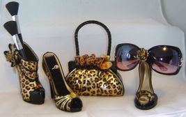 Leopard Print Shoe Ring Holder 4.5" High Display  Stiletto Jewelry Woman Velvet image 5
