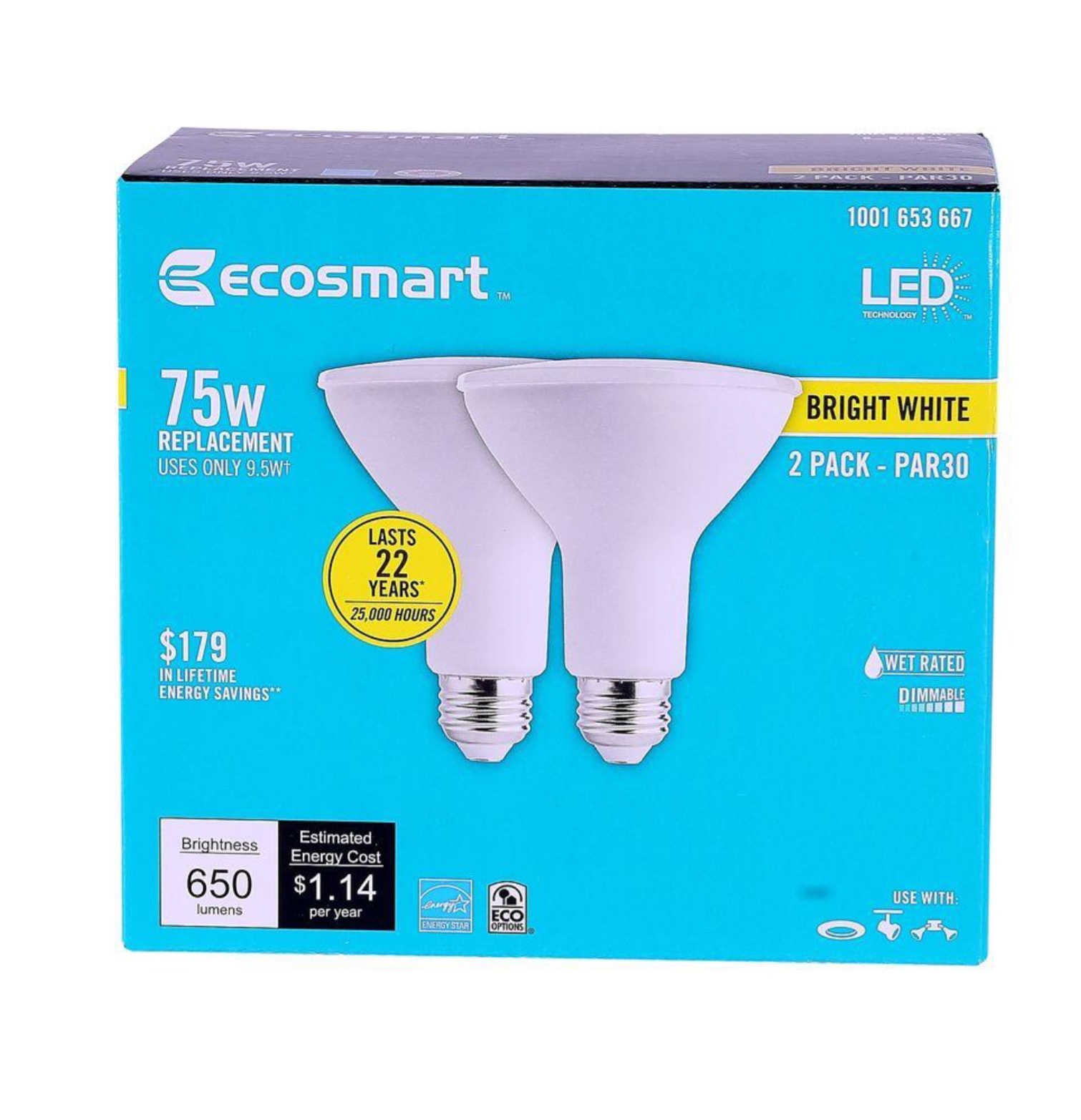 EcoSmart 75W Equivalent Bright White PAR30 Dimmable LED Flood Light 2 ...