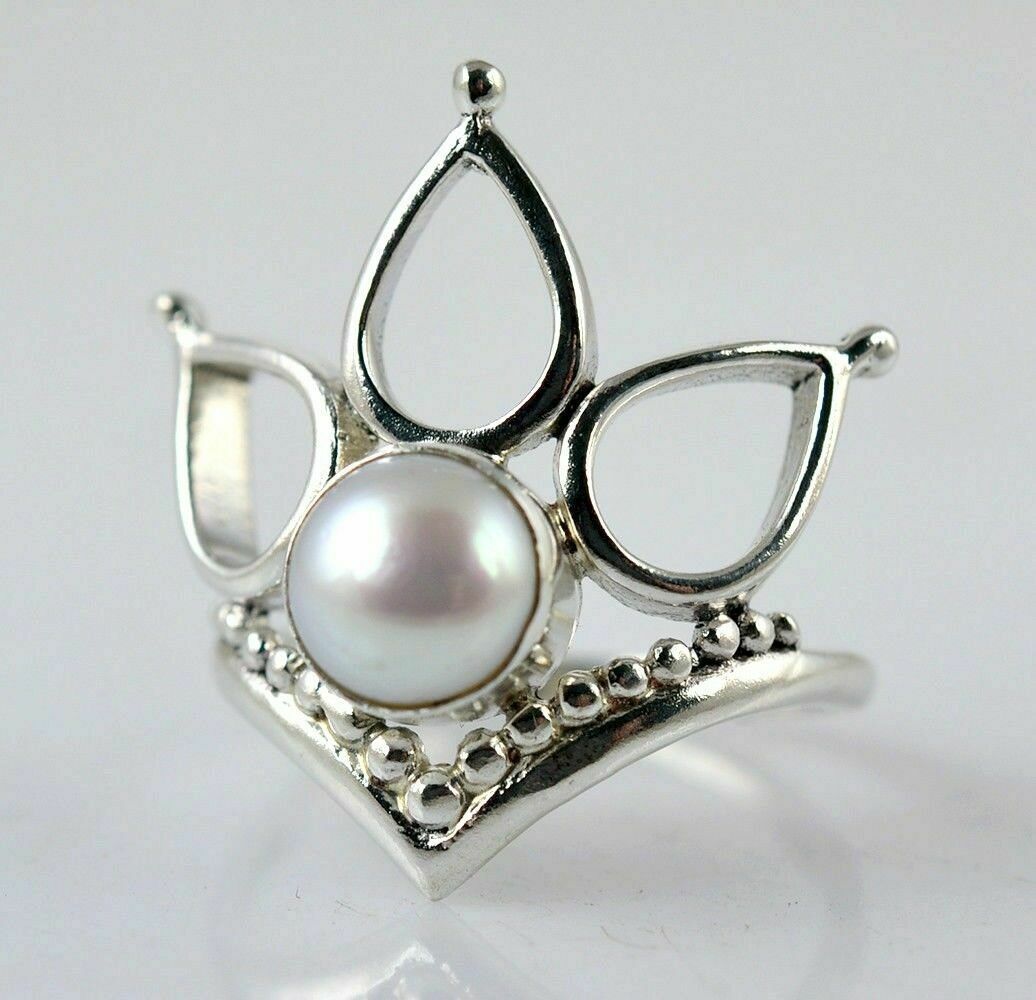 Anello di perle d'acqua dolce 925 gioielli fatti a mano in argento sterling...