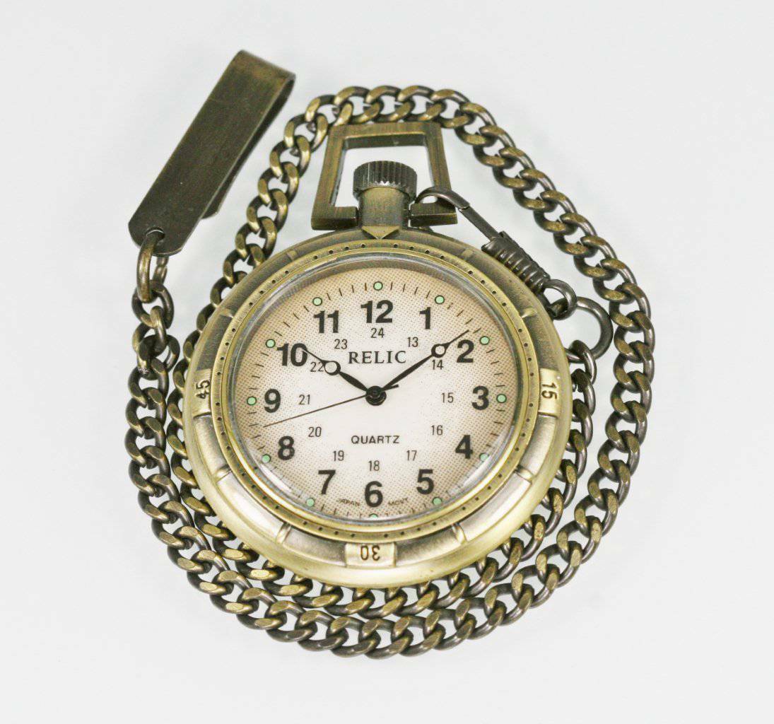 Relic Fossil Pocket Watch Stainless Gold Steel Chain Battery Easy Read Quartz Wristwatches