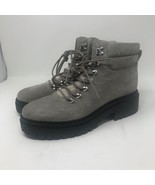 Marc Fisher Nairy Lace Up Ankle Boots Hiker Combat Leather Fur Grey Size... - $149.99