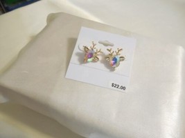 Department Store 3/4&quot; Gold Tone Iridescent Reindeer Stud Earrings C455 - $10.55