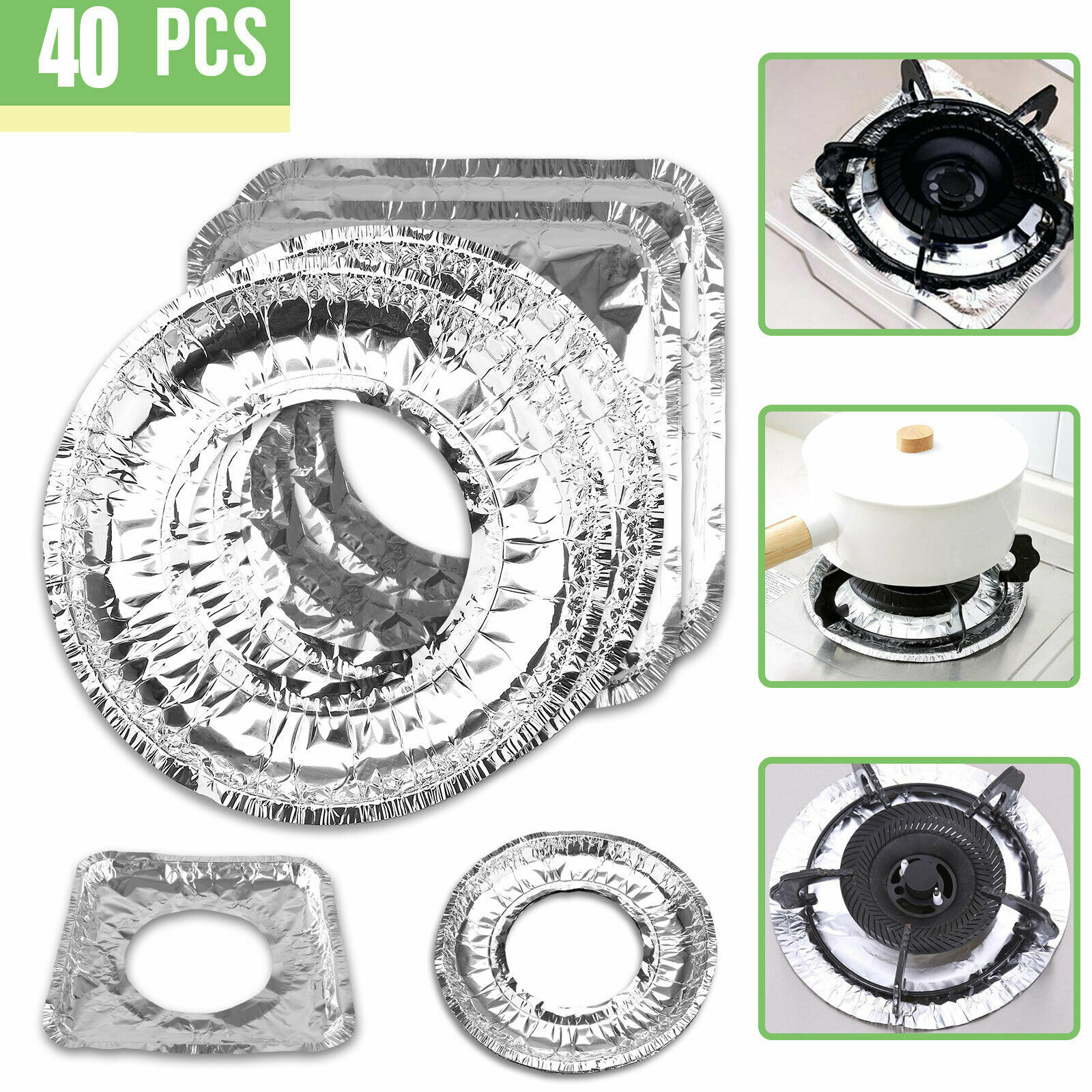 40 Aluminum Foil Round/Square Gas Burner Disposable Bib Liners Stove