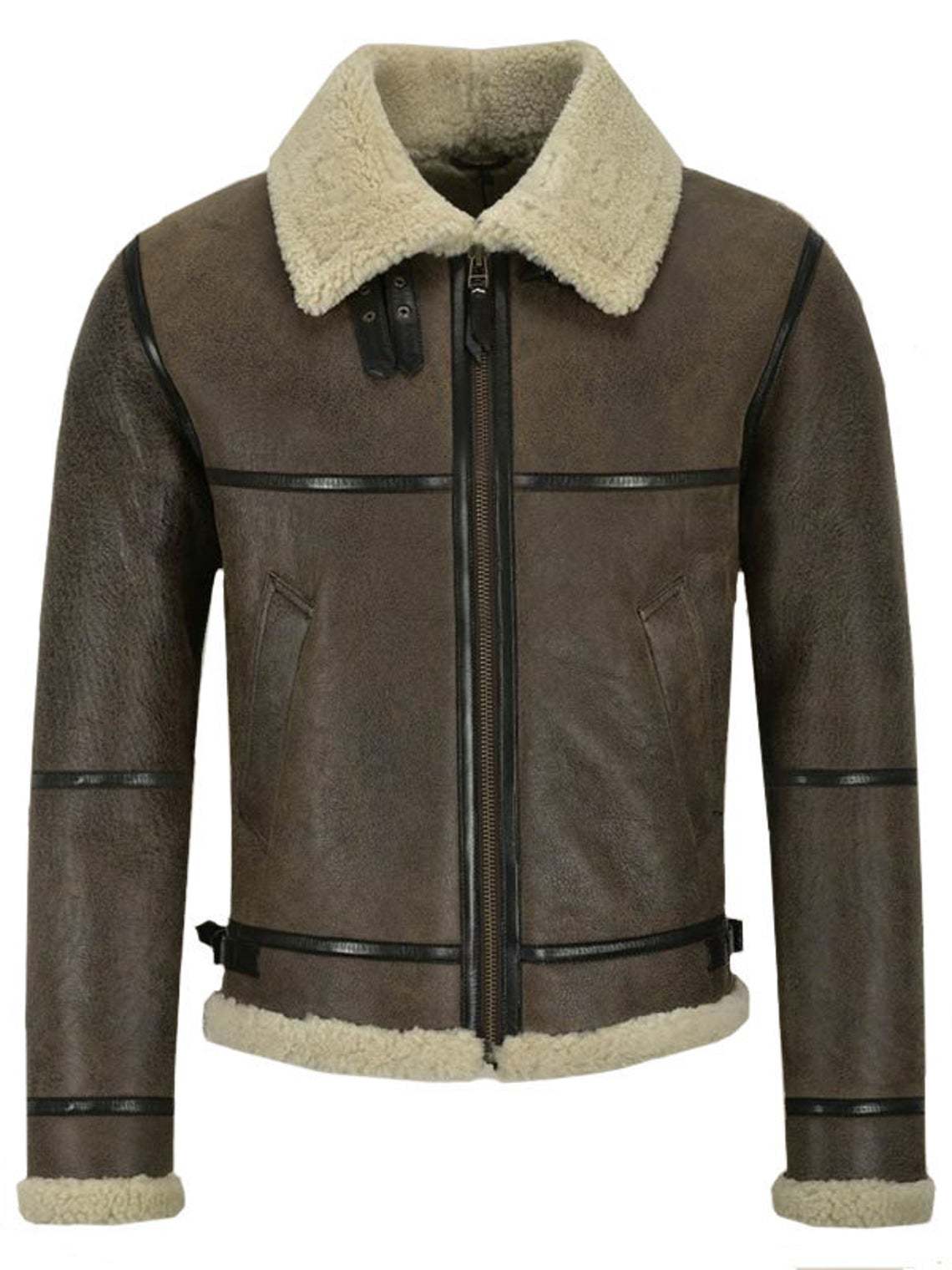 Air Force Flying Men's Brown Real Shearling Fur Genuine Lambskin Leather Jacket