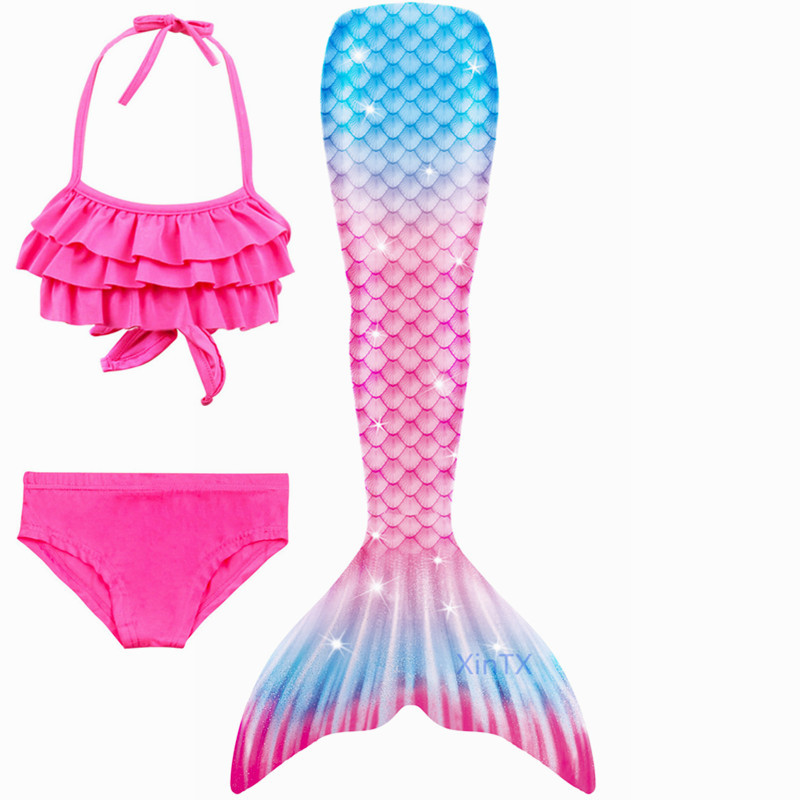 7PCS/Set New Pink Kid Swimming Mermaid Tail With Monofin Girls Swimsuit ...