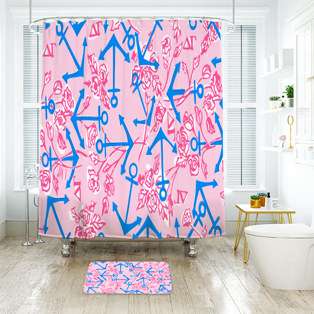 Lilly Pulitzer Delta Gamma Shower Curtain Bath Mat Bathroom Waterproof