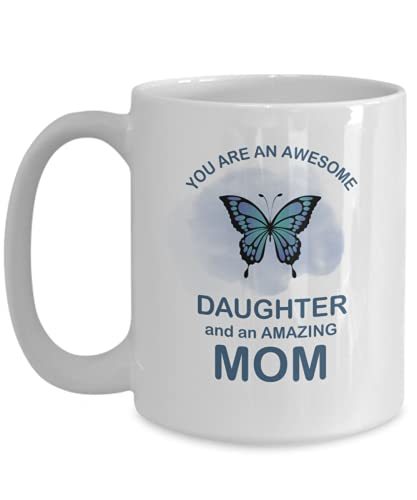 Awesome Daughter Mom Mug Butterfly White Ceramic Coffee Cup for Mama on Mother's