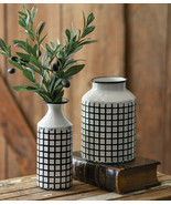 Rustic Metal Black White Vases 2pc Set Flower Pot Flower Vase RUSTIC IND... - $39.00