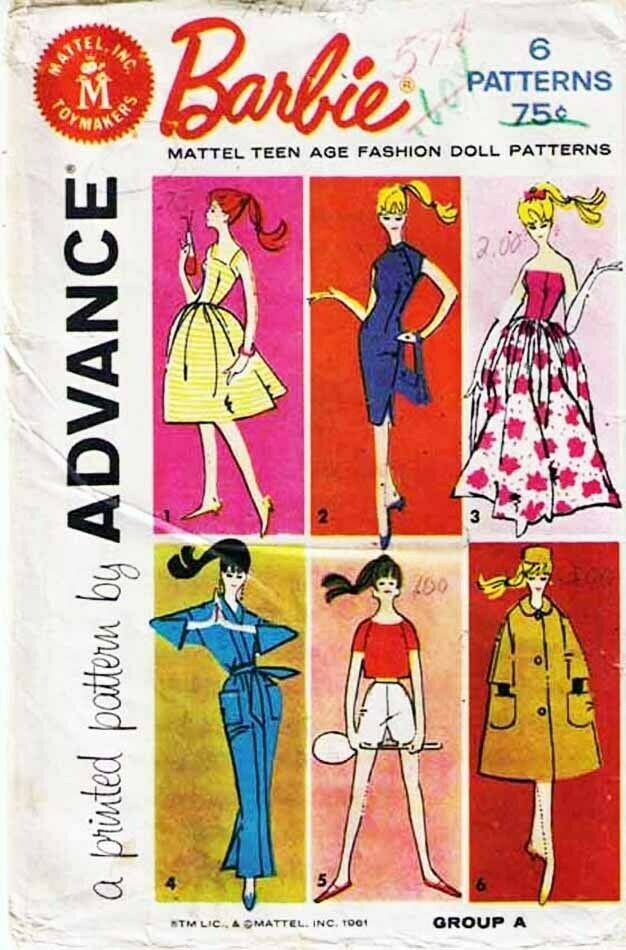 Vintage 1961 BARBIE - Mattel Teen Fashion Doll Wardrobe Pattern 9938-a UNCUT - $18.00