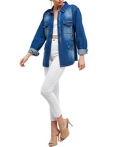 Women's Half Zipper Lightweight Cotton Distressed Oversize Denim Jean Jacket image 2