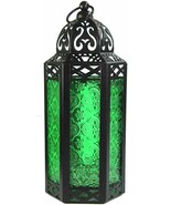 Moroccan Style Candle Lantern Light Green Glass Decorative Lamp Exotic C... - £28.86 GBP